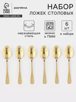 Набор столовых ложек Доляна «Эмили», длина 20.5 см, 6 шт., нержавеющая сталь, золотистый
