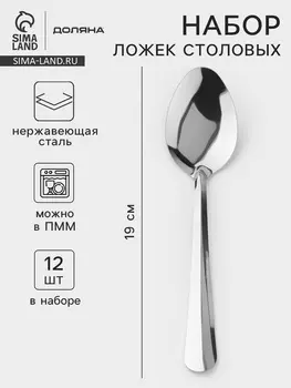 Набор столовых ложек Доляна «Оптима», длина 19 см, набор 12 шт., нержавеющая сталь, серебристый