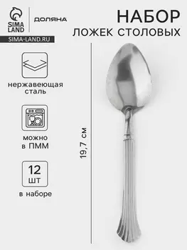 Набор столовых ложек Доляна «Снежная королева», длина 19.7 см, набор 12 шт., нержавеющая сталь, серебристый