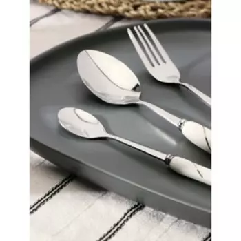 Набор столовых приборов Доляна «Барбер», 24 предмета, в коробке, цвет ручки белый, цвет металла серебряный