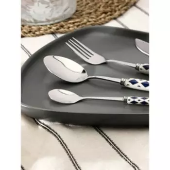 Набор столовых приборов из нержавеющей стали Доляна Rhombus, 24 предмета, в коробке, цвет узора синий