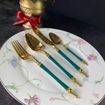 Набор столовых приборов Lenardi, 24 предмета, цвет зелёный