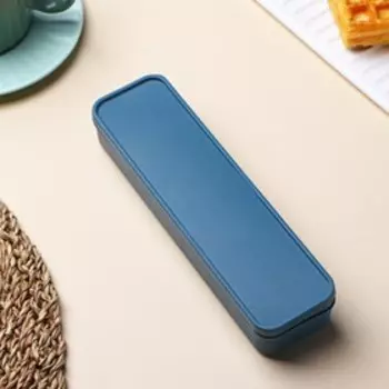 Набор столовых приборов Доляна, 4 предмета: вилка, ложка, нож, футляр синий, приборы МИКС