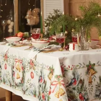 Набор новогодний столовый Этель "Сhristmas bells" Скатерть новогодняя 150х220 +/-3см с ГМВО, салфетки 40х40см-12штуки