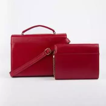 Набор сумок, отдел на клапане, длинный ремень, цепочка, цвет красный