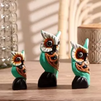 Набор сувенирный "Разноцветные совы" (8,10,12) 9х5х12 см зеленые
