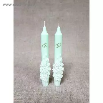 Набор Свадебных свечей " Объёмные розы" мятные