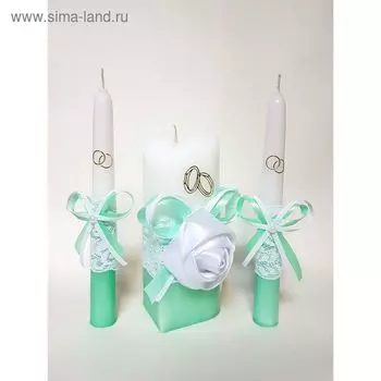 Набор свечей "Атласная роза", цвет мяты : Домашний очаг 6.8х15см, Родительские свечи 1.8х17.5см 16