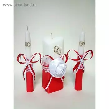 Набор свечей "Атласная роза", красный : Домашний очаг 6.8х15см, Родительские свечи 1.8х17.5см 1624