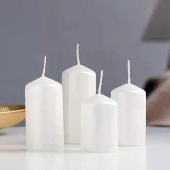 Набор свечей-цилиндров, лакированный, 4х6, 4х75, 4х90, 4х105 см, 4 штуки, жемчужный белый