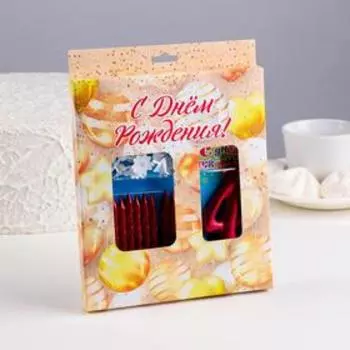 Набор свечей для торта (2 в 1) рубиновая Цифра "4" + Свечи "С Днём Рождения" рубин 10 шт