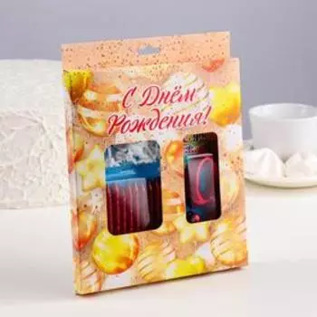 Набор свечей для торта (2 в 1) рубиновая Цифра "9" + Свечи "С Днём Рождения" рубин 10 шт