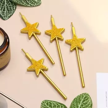 Свечи для торта 4 шт. «Блестящие звезды», золотые