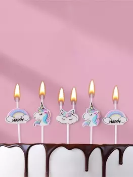 Свеча для торта «Единороги и облака», 5 шт., белые