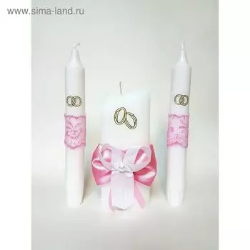 Набор свечей "Кружевной", розовый : Домашний очаг 6.8х15см, Родительские свечи 1.8х17.5см