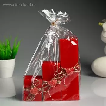 Набор свечей "Любовь в кубе" красный, с декором, 3 шт