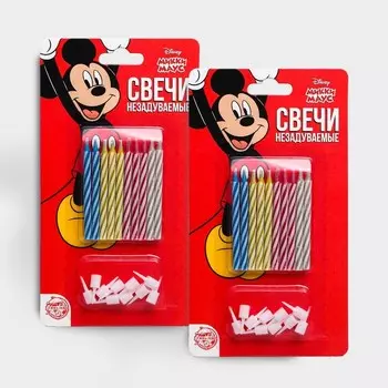 Набор свечей незадуваемые для торта, Микки Маус, 2 шт