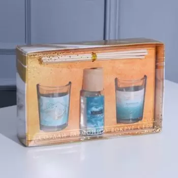 Подарочный набор: Диффузор ароматический и свечи интерьерные «OCEAN DREAM», аромат океан, 20 х 12,5 х 5 см.