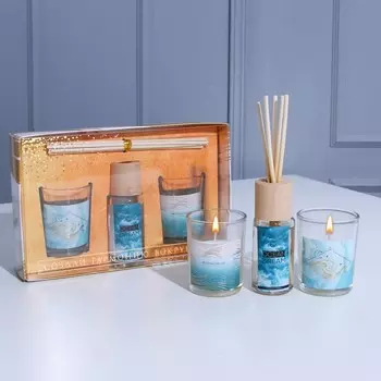 Подарочный набор: Диффузор ароматический и свечи интерьерные «OCEAN DREAM», аромат океан, 20 х 12,5 х 5 см.