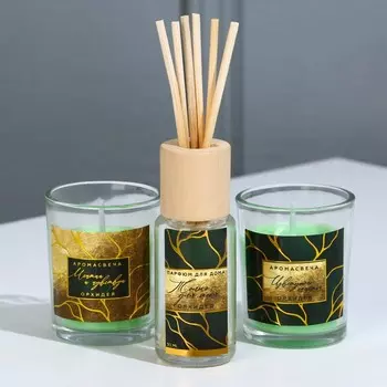 Подарочный набор: Диффузор ароматический палочки, ароматизатор для дома и свечи интерьерные «Аромадиффузор: Тайна природы», аромат орхидея, 20 х 12,5 х 5 см.