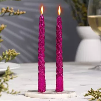 Набор свечей витых, 1.515 см, 2 шт., блестки, сиреневый