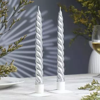 Набор свечей витых, 2.324.5 см, 5 ч, 50 г, 2 шт., серебряный