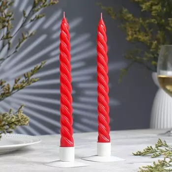 Набор свечей витых, 2,3х 24,5 см, 5 ч, 50 г, 2 штуки, красный