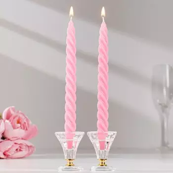 Набор свечей витых, 2,3х 24,5 см, 5 ч, 50 г, 2 штуки, светло-розовая