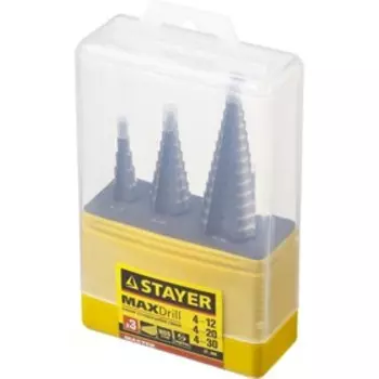 Набор сверл STAYER 29660-4-30-H3, ступенчатые, HSS, d=4-12/4-20/4-30 мм, 3 предмета