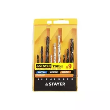 Набор сверл STAYER "STANDARD", комбинированные, d=4-6-8 мм, дерево/металл/бетон, 9 шт