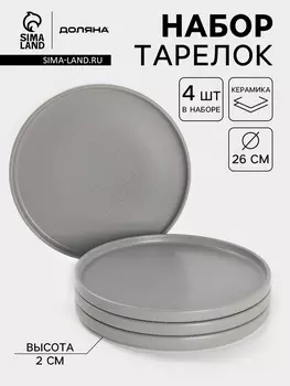 Набор тарелок Доляна «Гранит», 4 шт., d=26 см, керамика, серый