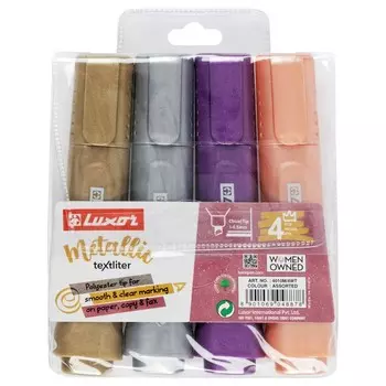 Набор текстовыделителей Luxor "Textliter Metallic" 04 цвета, 1-5мм, чехол с европодвесом.