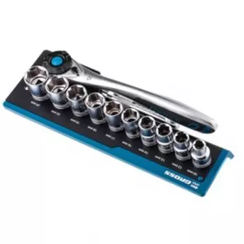 Набор торцевых головок Gross 14138, 12 предметов, трещотка 120 зубьев, 1/2", CrV