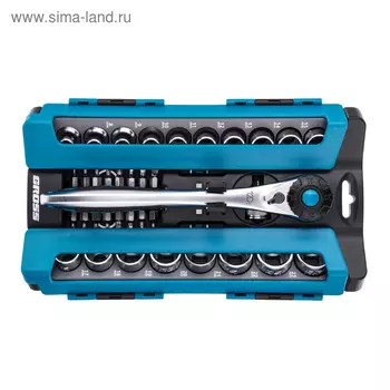Набор торцевых головок Gross 14144, 36 предметов, трещотка 120 зубьев, 1/2", CrV