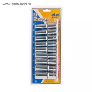 Набор торцевых головок KRAFT KT700313, высоких, 1/2", 6-гр., 10-22 мм, 9 предметов
