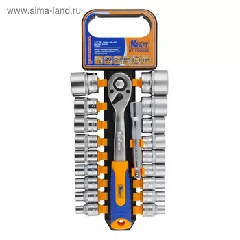 Набор торцевых головок KRAFT KT700690, с трещоткой, 1/2", 8-32 мм, 20 предметов