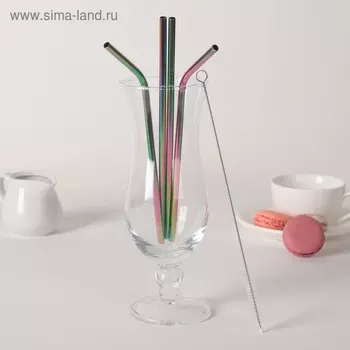 Трубочки для коктейлей Доляна Color, 21 см, с ёршиком, нержавеющая сталь, 4 шт.