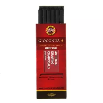 Набор угля художественного искусственного для цанговых карандашей Koh-I-Noor 8673, B, D=5.6 мм, L=120 мм, 6 штук в наборе