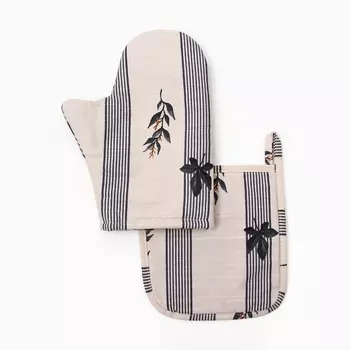 Набор Варежка-прихватка, прихватка Этель "Leaves" 100% х/л, репс 220 г/м2