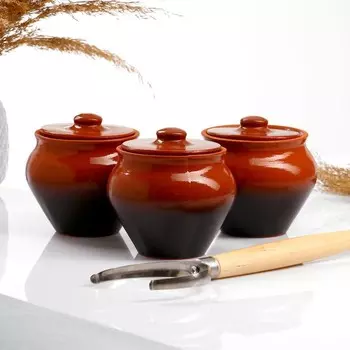 Набор "Вятская керамика Трио" 0,5лх3шт + ухват, тонированный