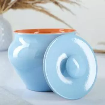 Горшочки для запекания Вятская керамика «Роса», набор 3 шт. 700 мл, ухват, голубые