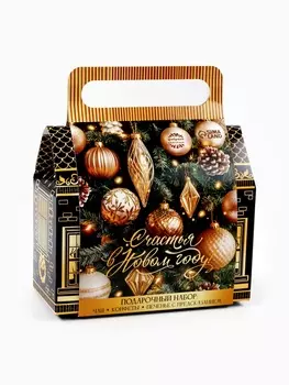 Набор в коробке-домике «Счастья в Новом году», чай 50 г, печенье 3 шт., конфеты 100 г