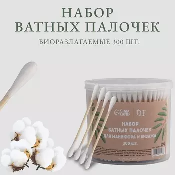 Ватные палочки на деревянной основе, биоразлагаемые, 7 см, 300 шт., в пластиковом органайзере