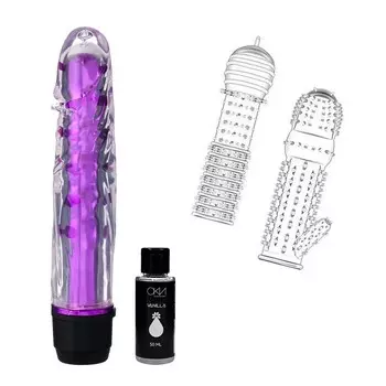 Набор «Для неё», вибратор, 5 массажных насадок, лубрикант 50 мл