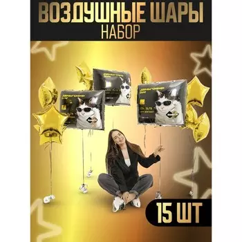 Воздушные шары, набор «Три денежных кота на счастье», фольгированные, 15 шт.