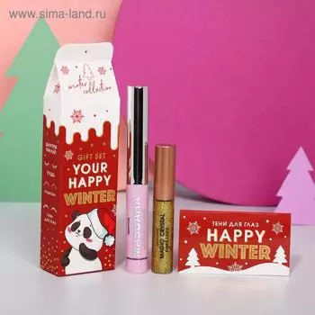 Набор Your Happy Winter, черная тушь для ресниц, глиттерая подводка №6 и тени (2 цвета)