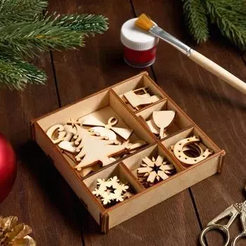 Набор заготовок для творчества в коробочке «Новый год», основа, дерево