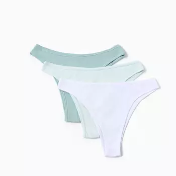 Набор женских трусов бразилиана (3 шт.), цвет белый/светло-зеленый/зеленый, размер 48 (L)