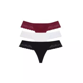 Набор женских трусов стринги (3 шт.), цвет белый/бордовый/чёрный, размер 44 (M)