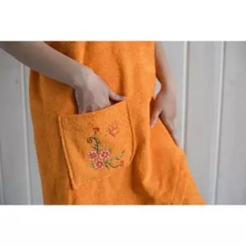 Набор женский для сауны (парео+чалма) с вышивкой, оранжевый